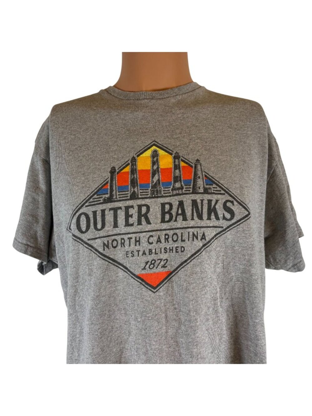 Outer Banks T Shirt Mens Size L Gray North Carolina Lighthouse